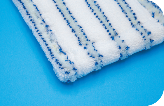 Reusable, autoclavable cleanroom mops with heavyweight fleece piped edges.