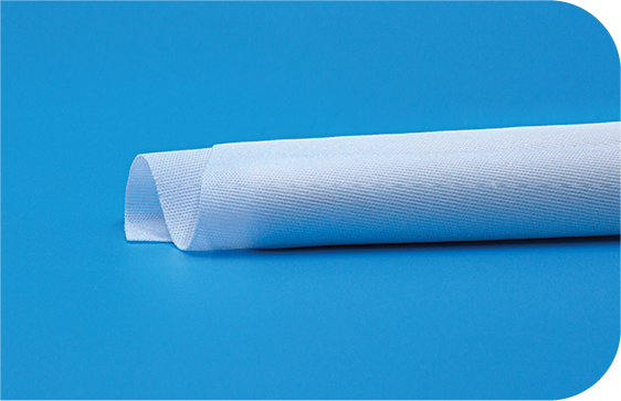 A knit polyester cleanroom wipe, rolled up, with edge details.